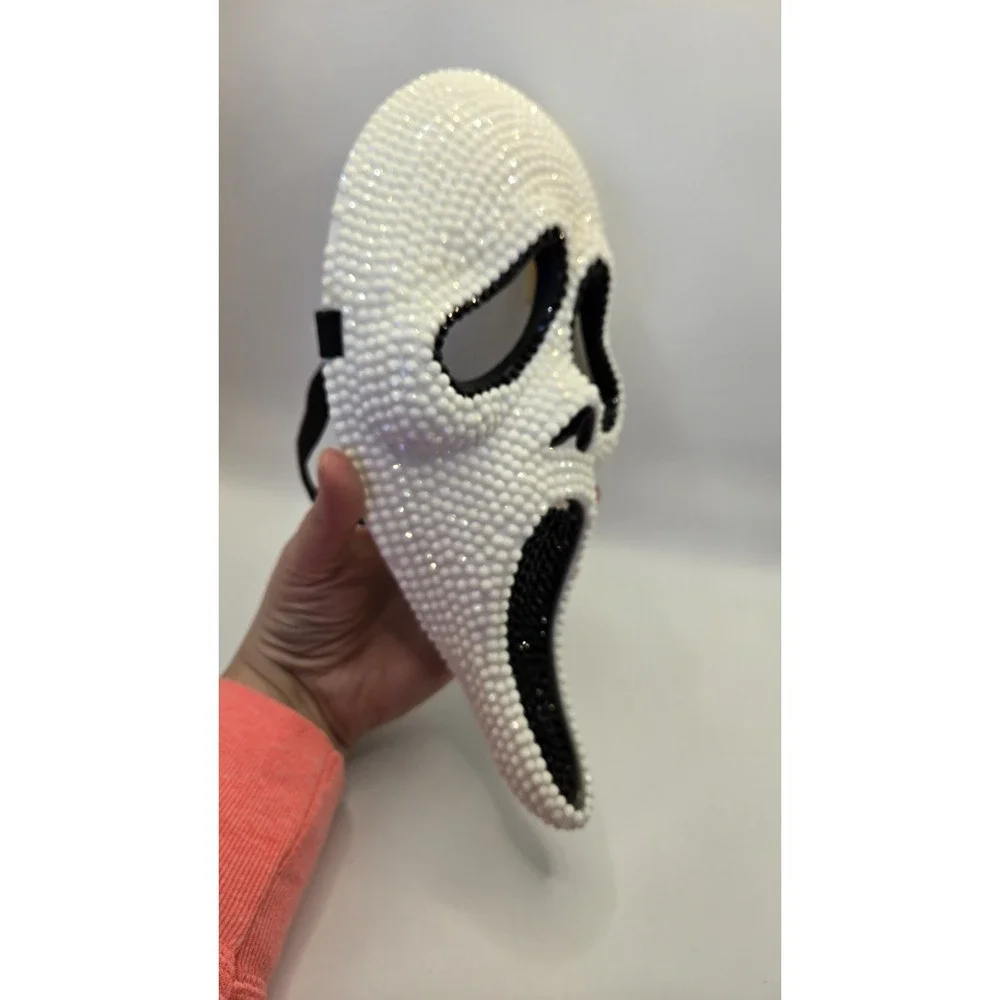 Ghostface Scream Mask Rhinestone Sexy White Bling Costume Horror Role Cosplay